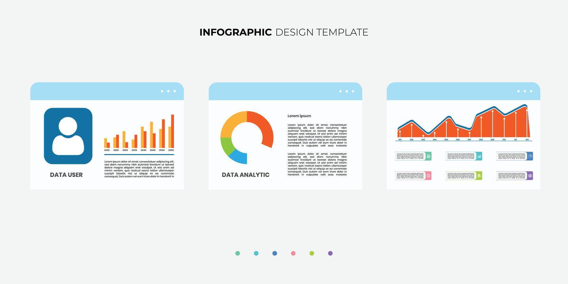 Business infographic analyst uses a computer and dashboard for data business analysis and Data Management System vector
