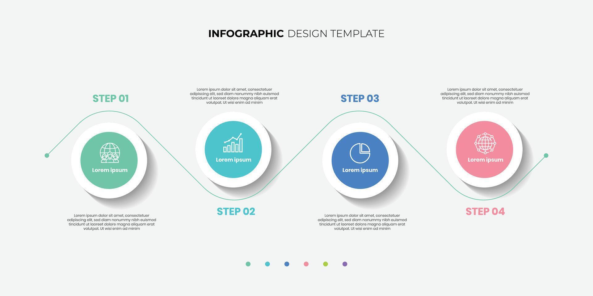 4 Steps journey Infographics Design Template. Graph, Pie chart, workflow layout, rectangular box diagram, timeline, report, presentation design template vector