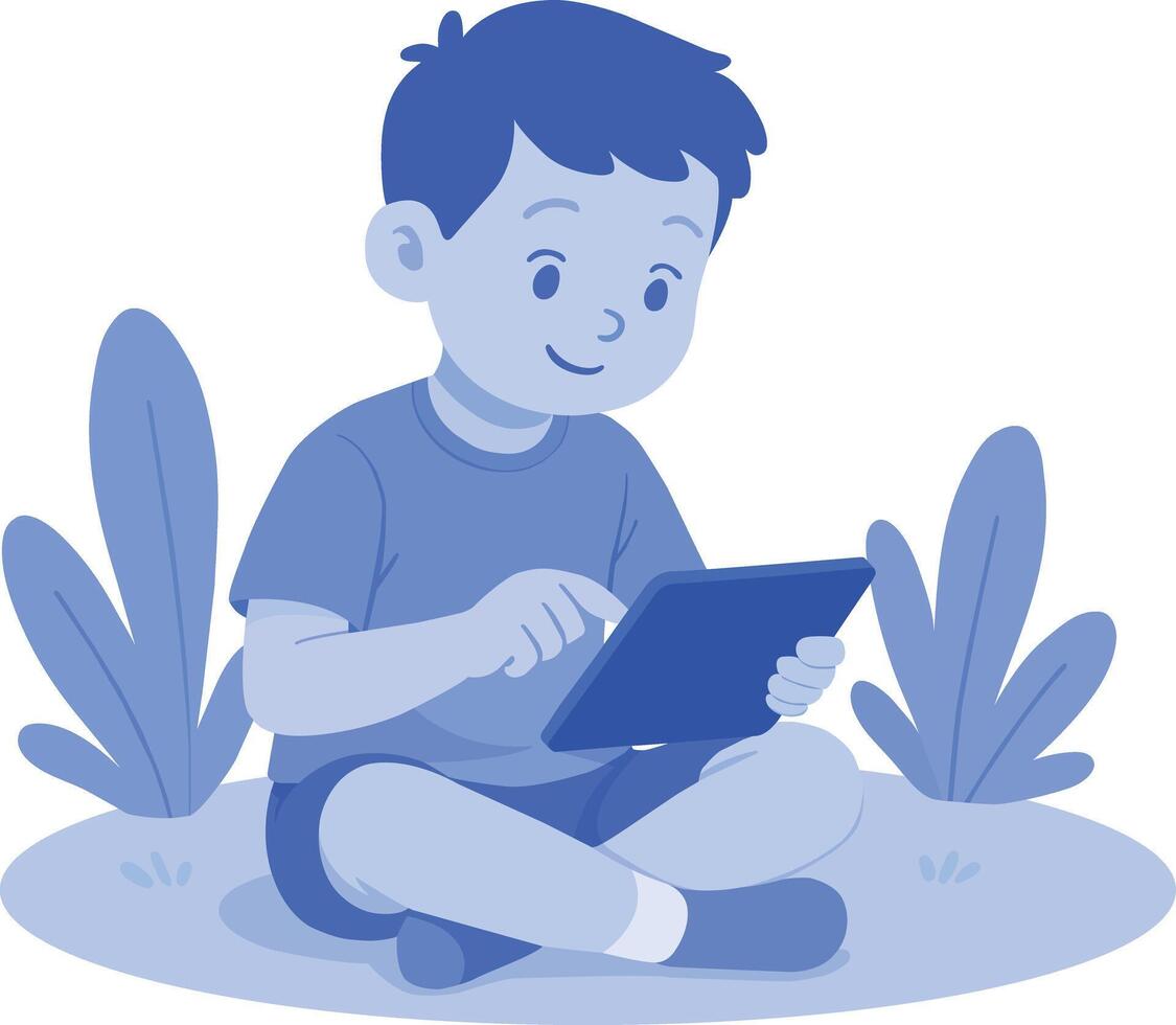 boy playing tablet vector