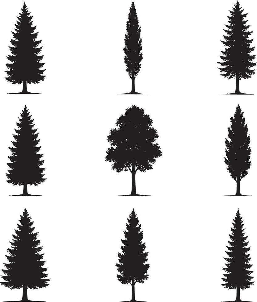 set of tall tree silhouettes vector