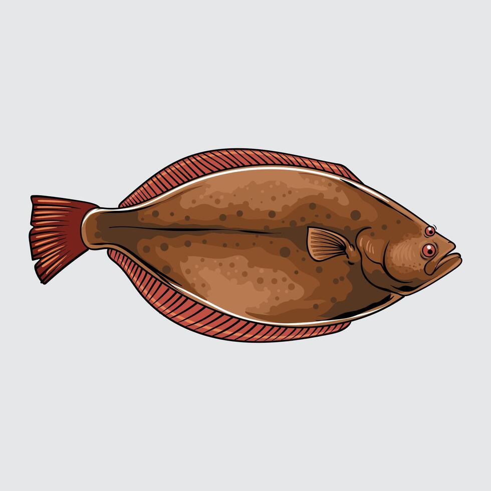 Halibut fish simple isolated cartoon illustration with light background vector