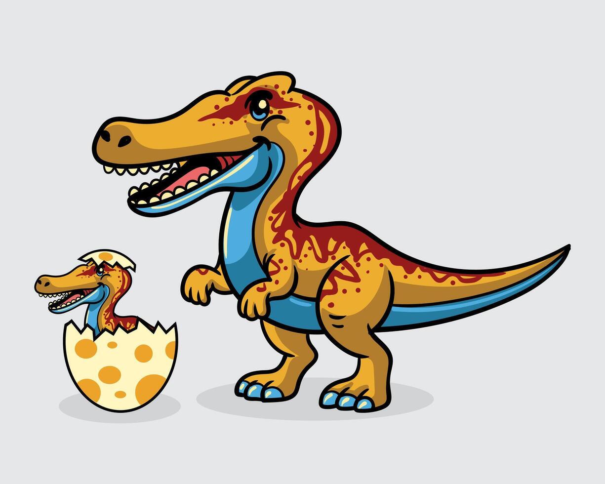 Cute Suchomimus and baby Dinosaur isolated cartoon illustration with light background vector