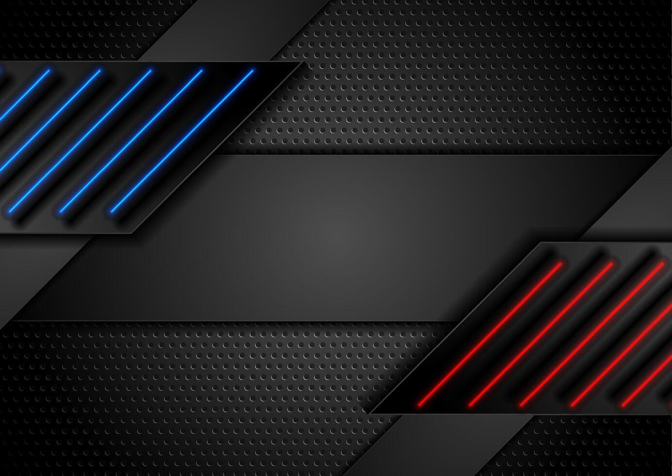 Dark perforated background with blue and red neon lines vector