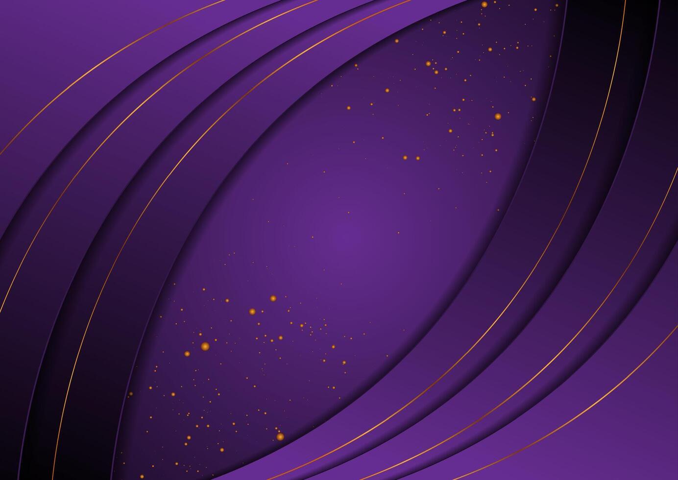 Dark violet wavy abstract background with golden particles vector