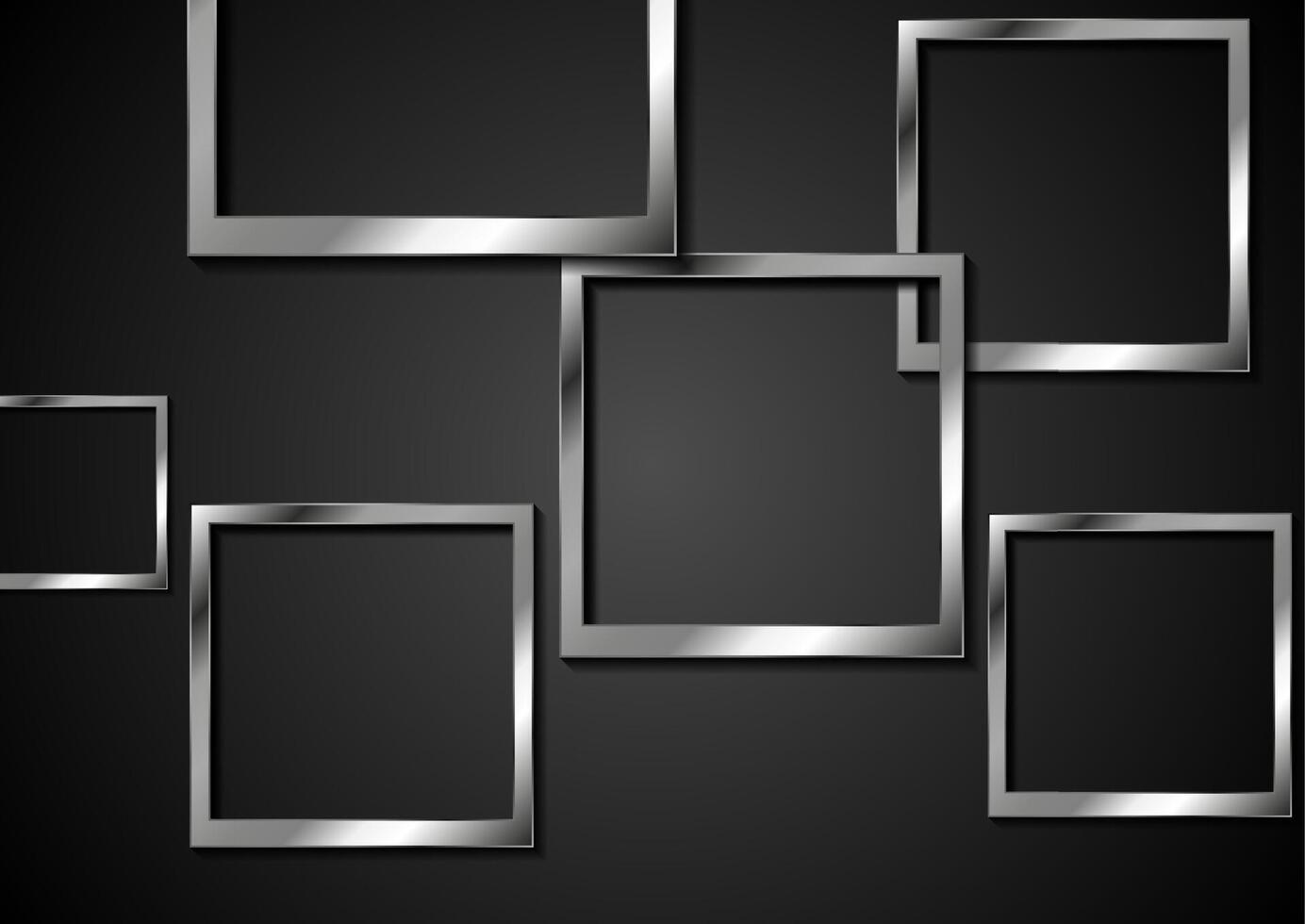 Black background with metallic photo frames abstract design vector