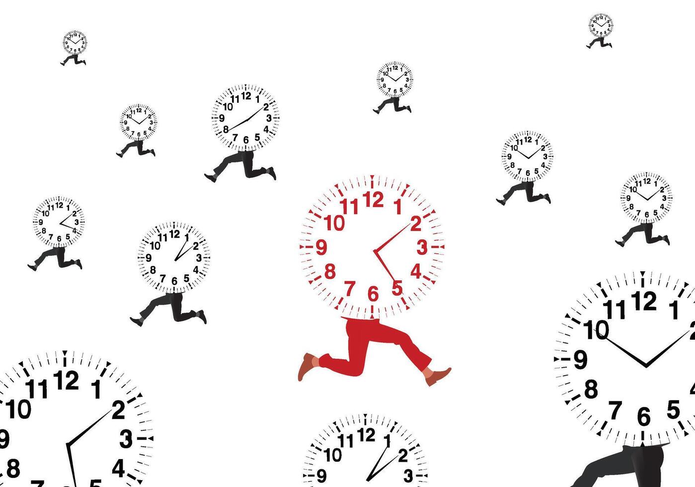 A man running through a clock with many other people vector