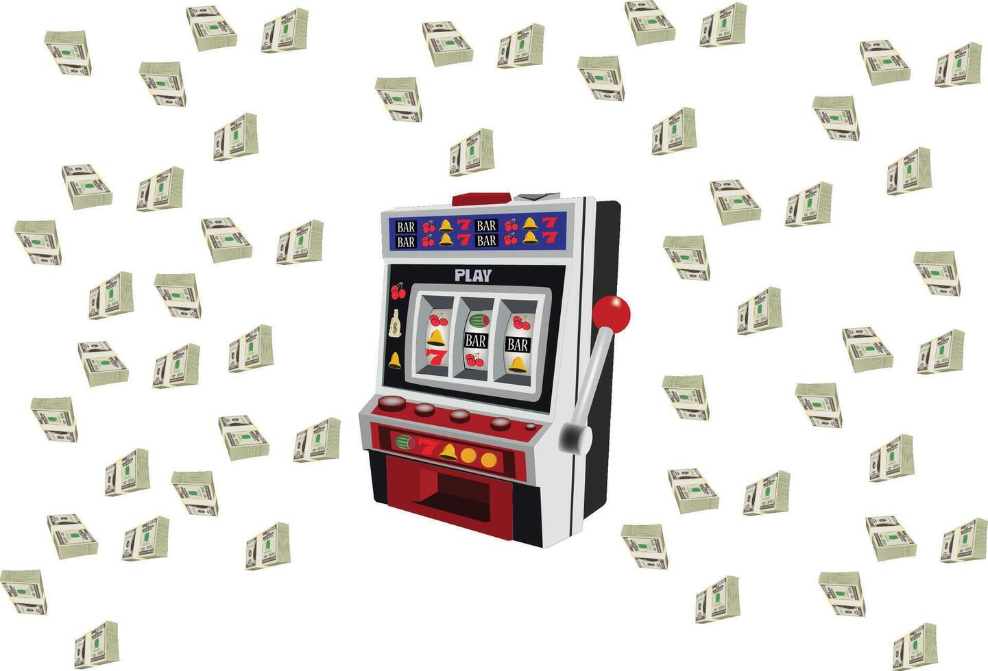 A slot machine surrounded by money vector