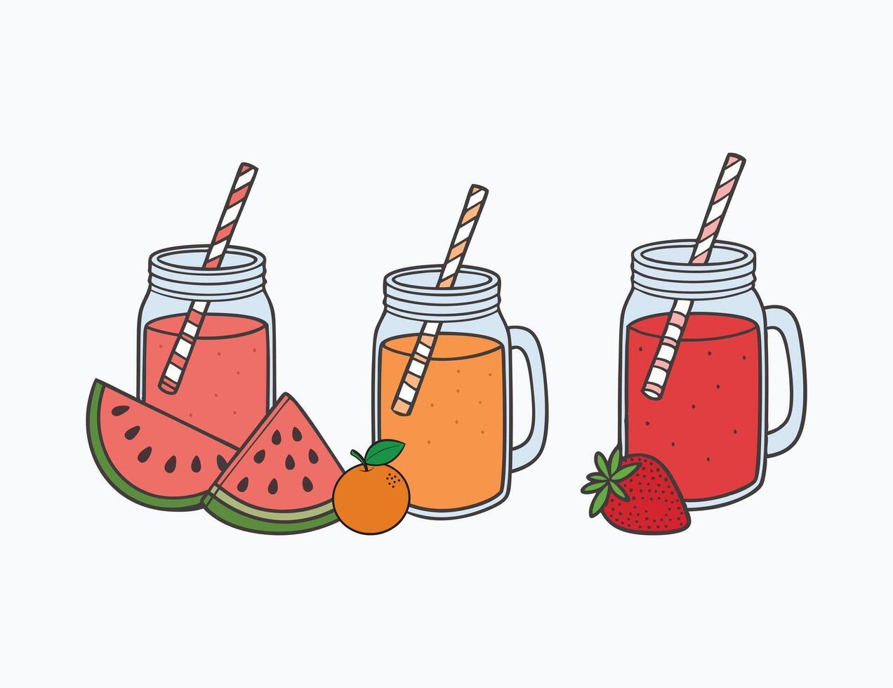 Colorful Summer Fruit Drinks in Glass Jars Illustration vector