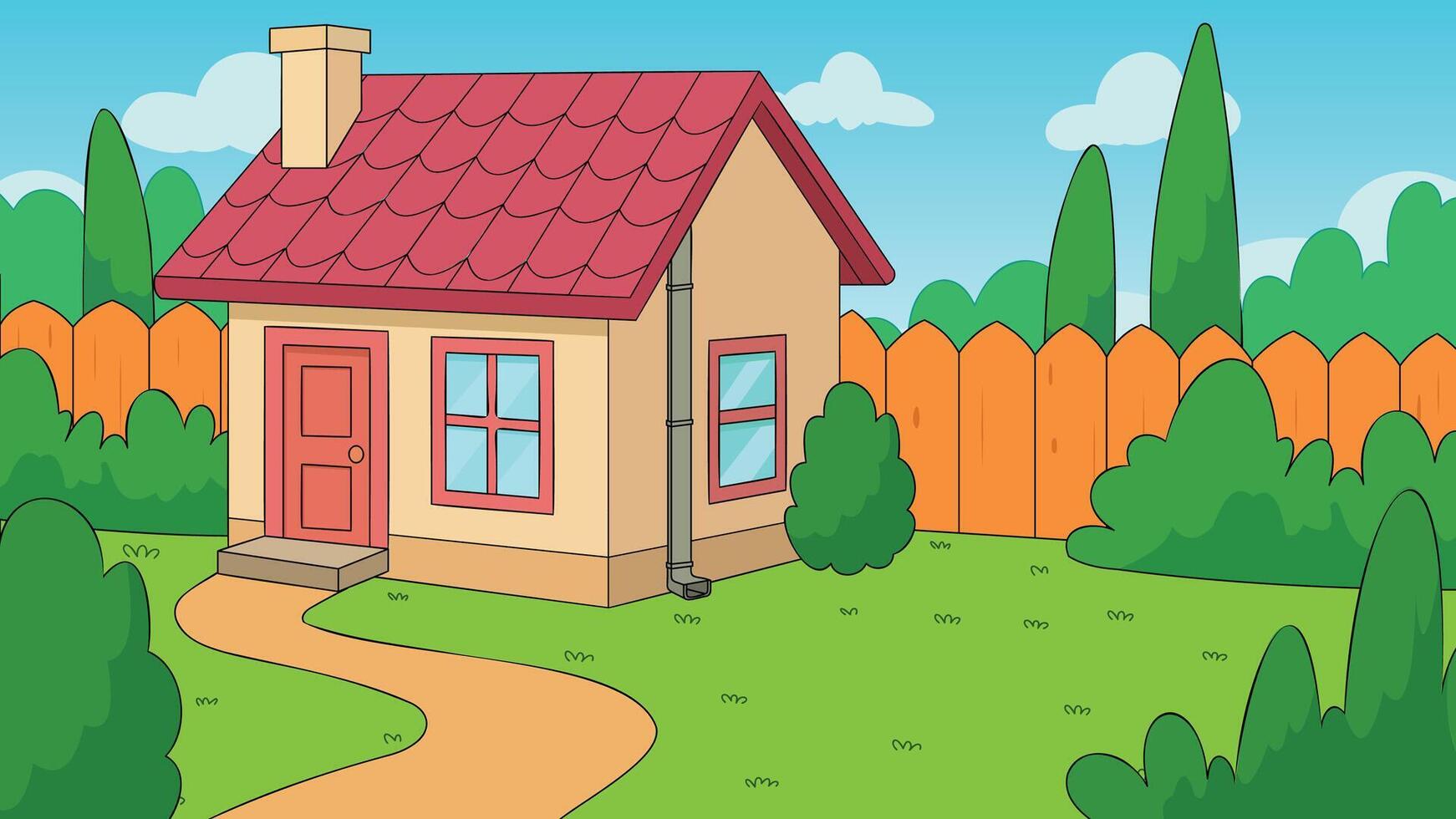 Cartoon House with Garden vector