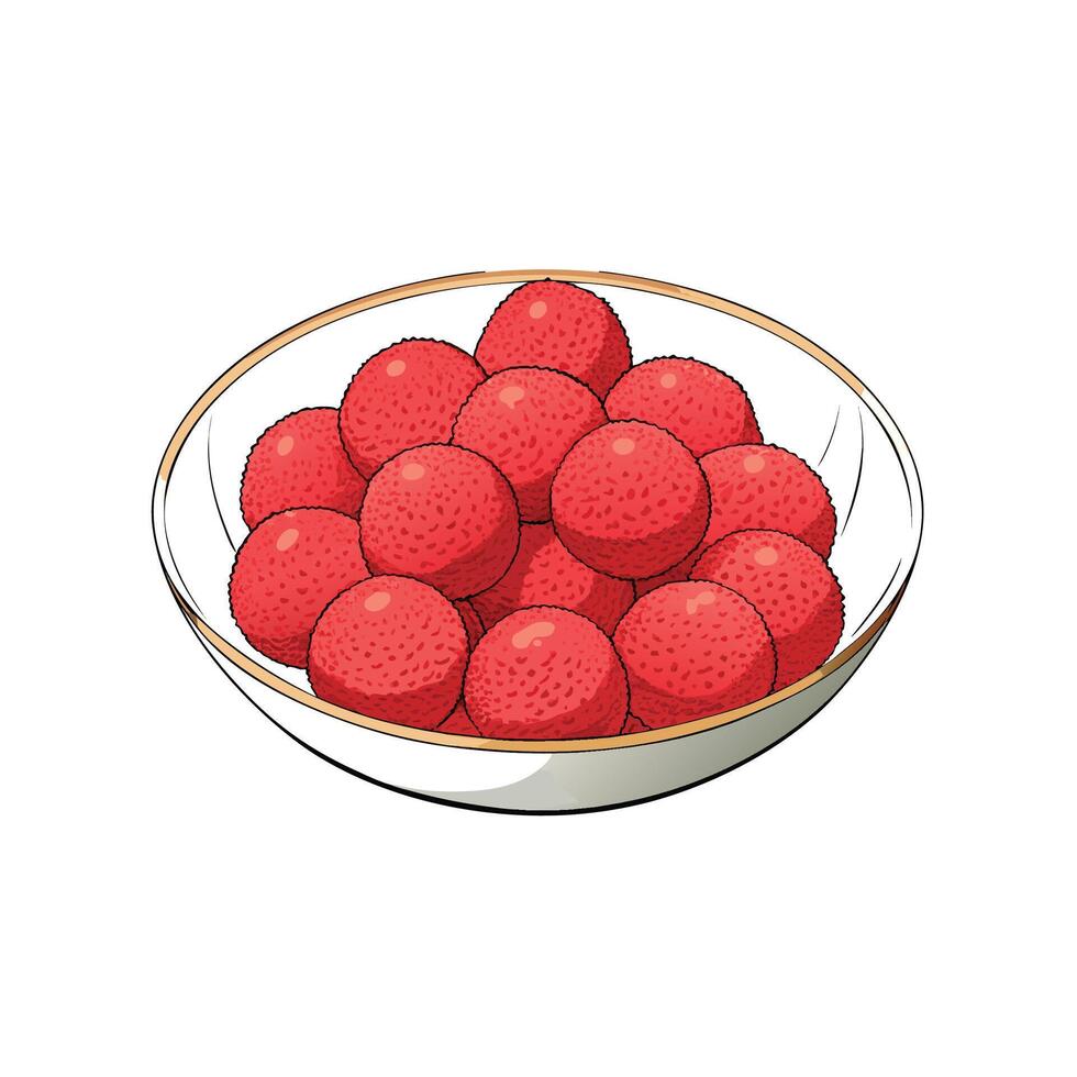 Bowl filled with vibrant red lychee fruits illustration vector