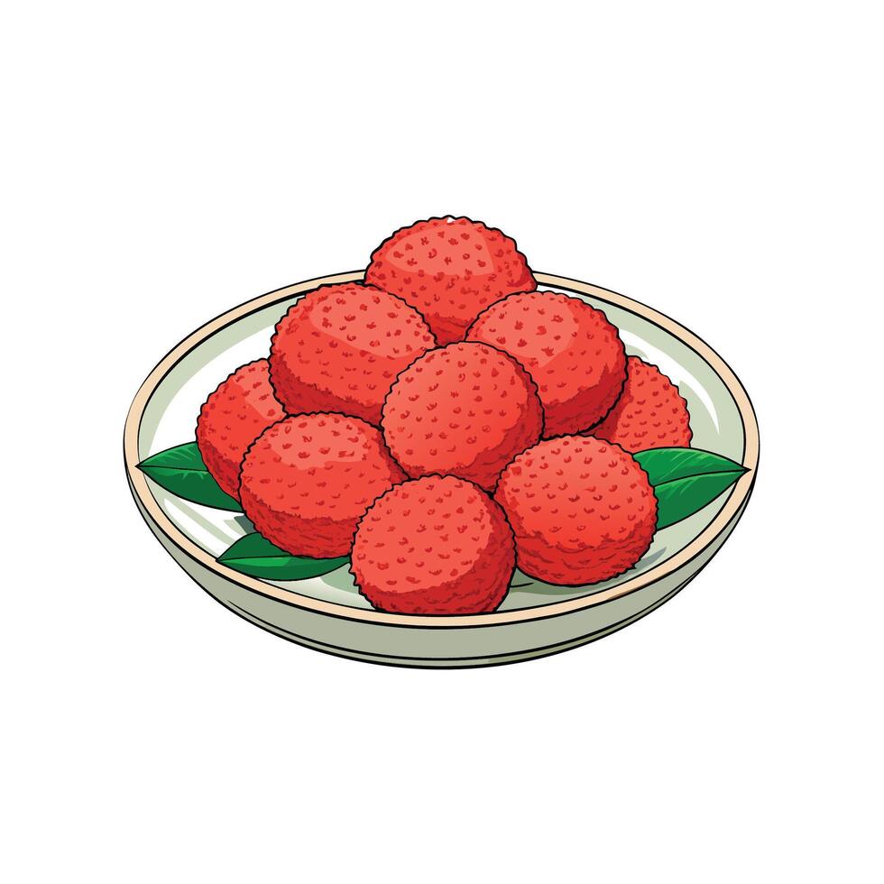Illustration of fresh lychees piled on a plate vector