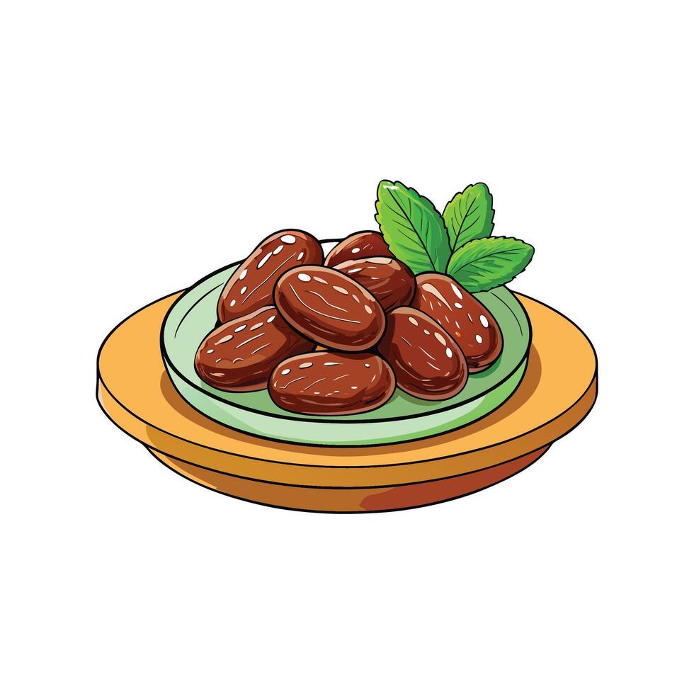 A delicious plate of fresh dates with mint garnish vector