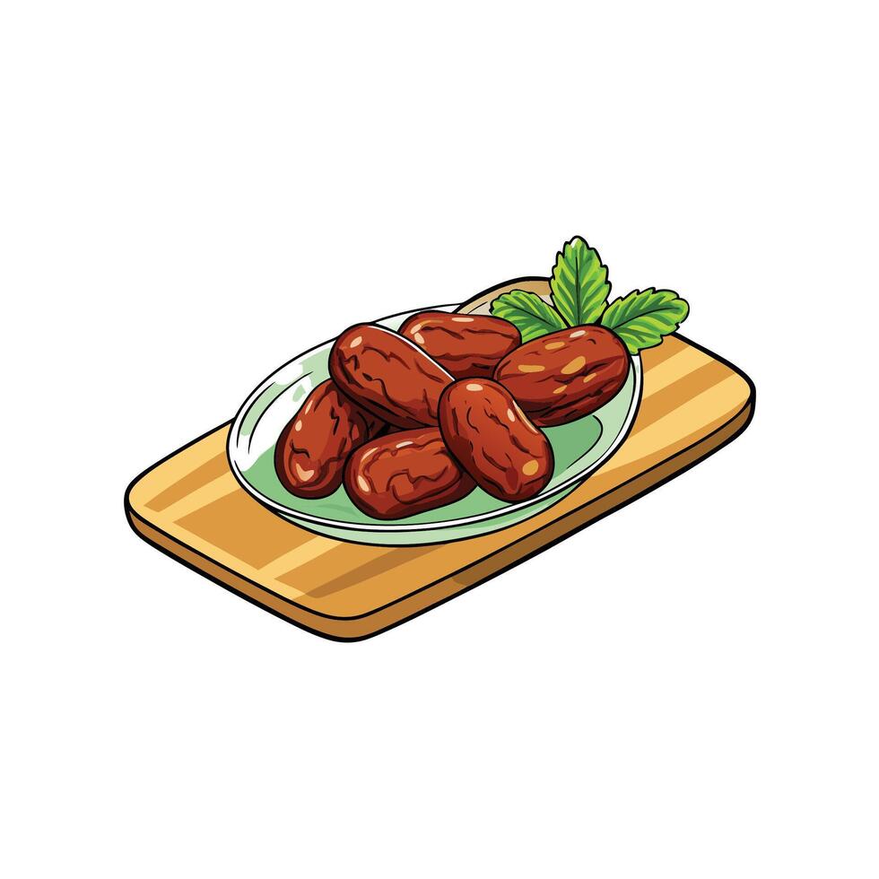 Dates on a plate with mint leaves illustration vector