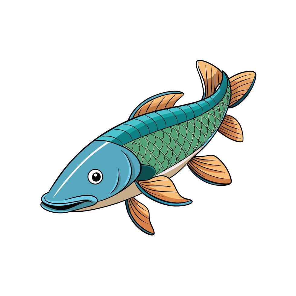 Isolated cartoon fish illustration with blue and bronze colors vector