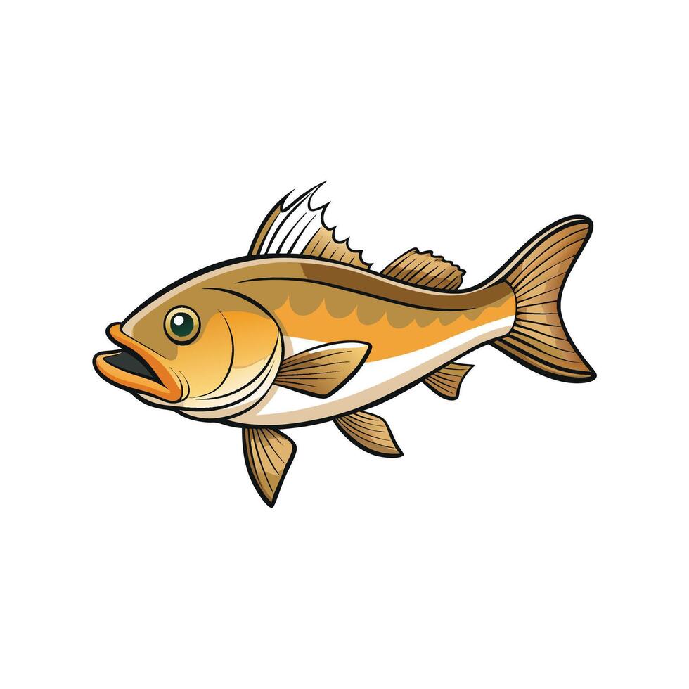 Cartoon fish illustration of a brown and yellow perch vector