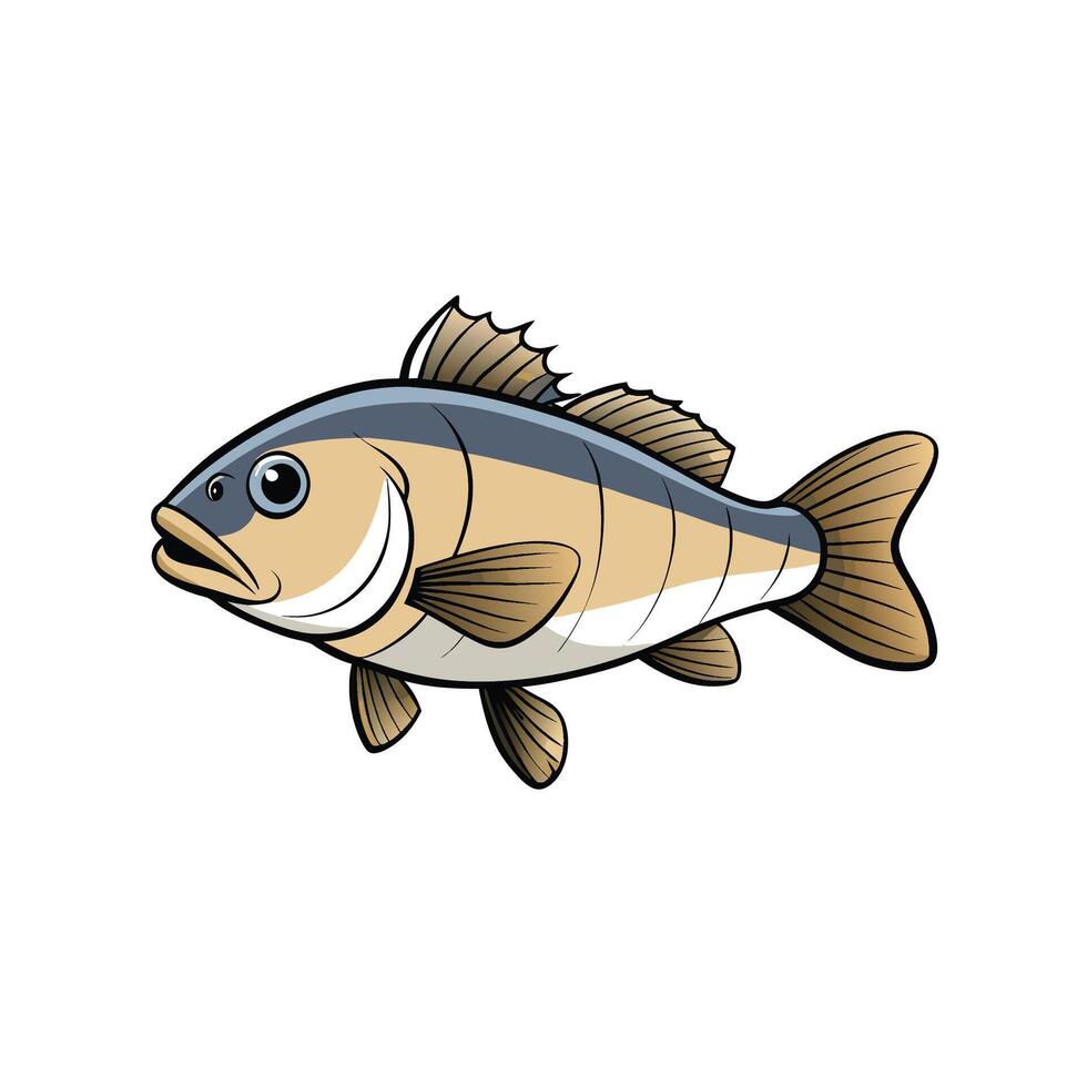 Cartoon fish illustration with bold outlines and light shading vector