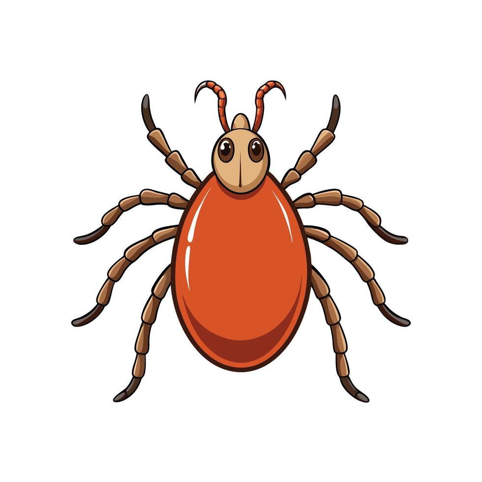 Cartoon illustration of a brown parasitic tick on white vector