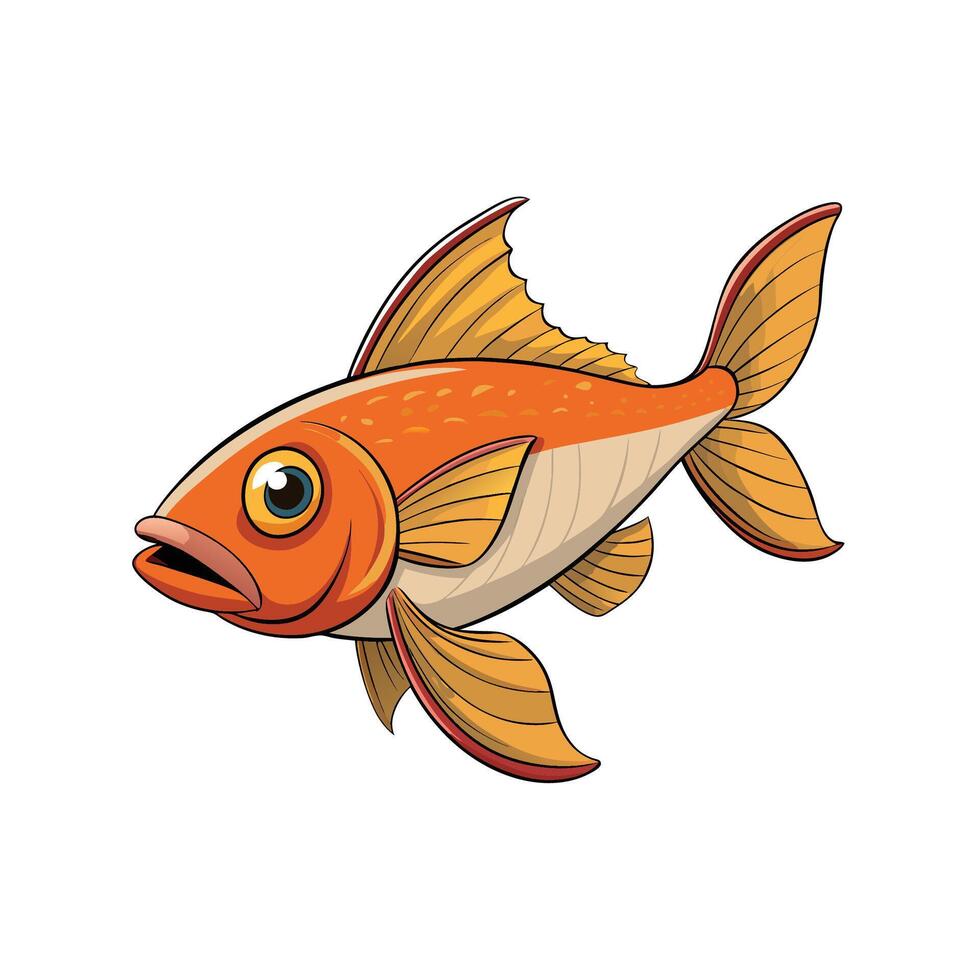 Cartoon style goldfish illustration swimming right on a white background vector