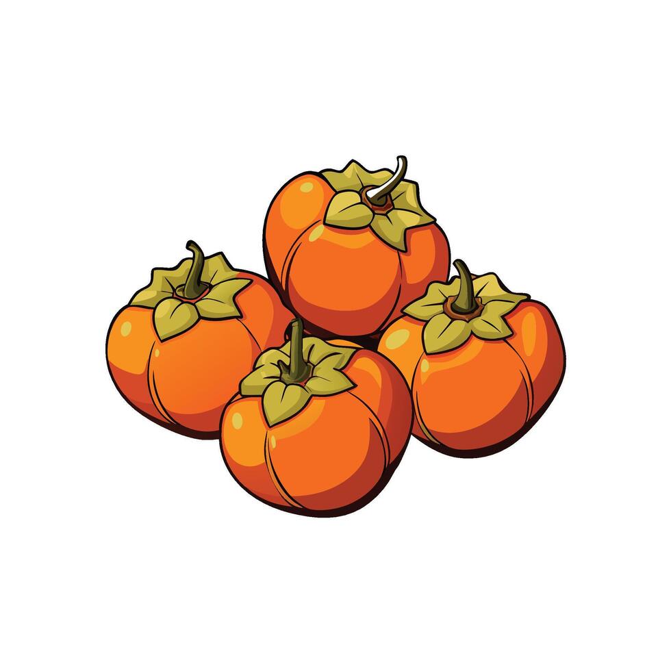 Vibrant orange persimmons stacked together on a white background vector