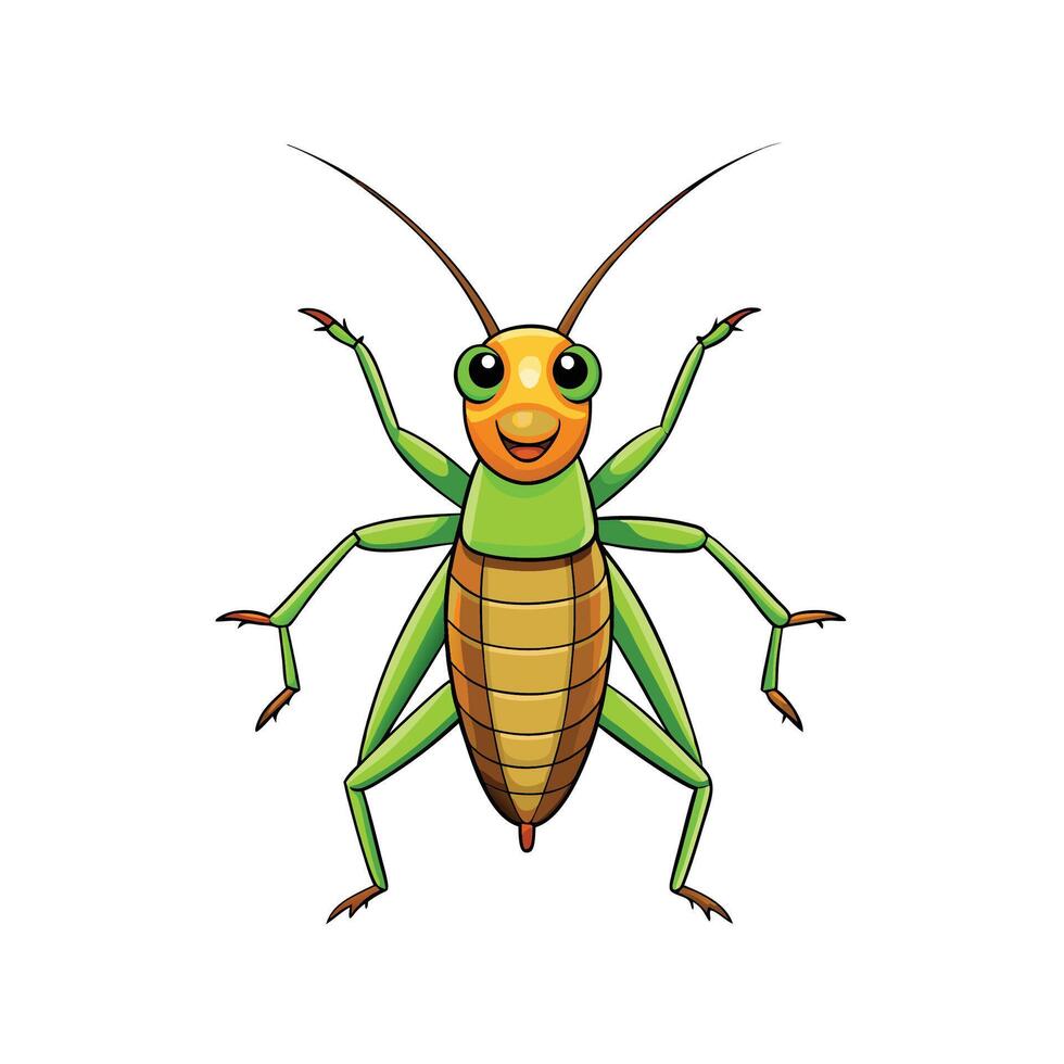 Cheerful cartoon grasshopper with big eyes on white background vector