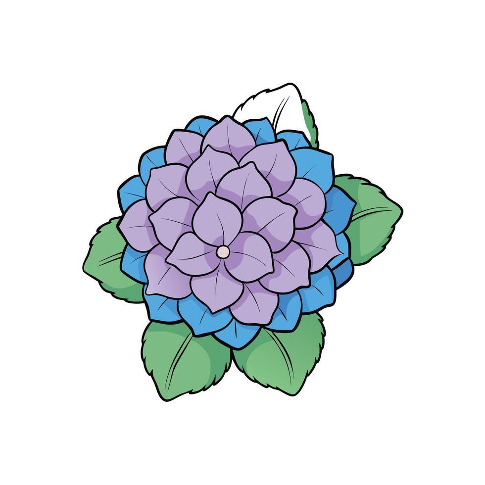 Illustrative cartoon flower blossom in purple and blue hues vector