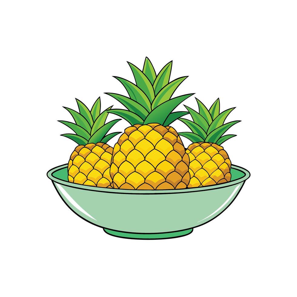 Three Pineapples Arranged in a Mint Green Bowl vector
