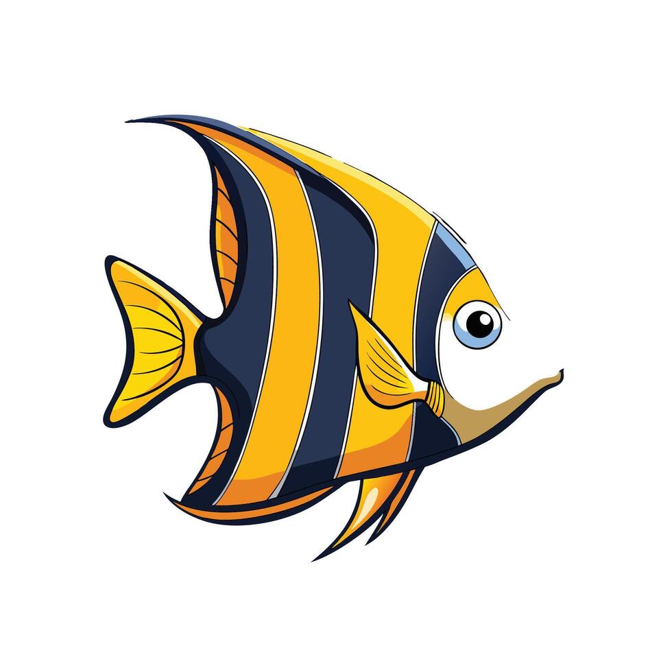 Cartoon angelfish illustration with yellow and dark blue stripes vector