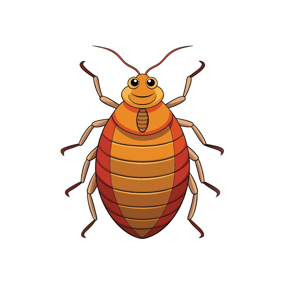 Cartoon style drawing of a smiling brown bedbug vector