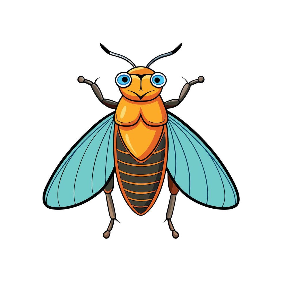 Cartoonstyle fly with turquoise wings and cute expression vector