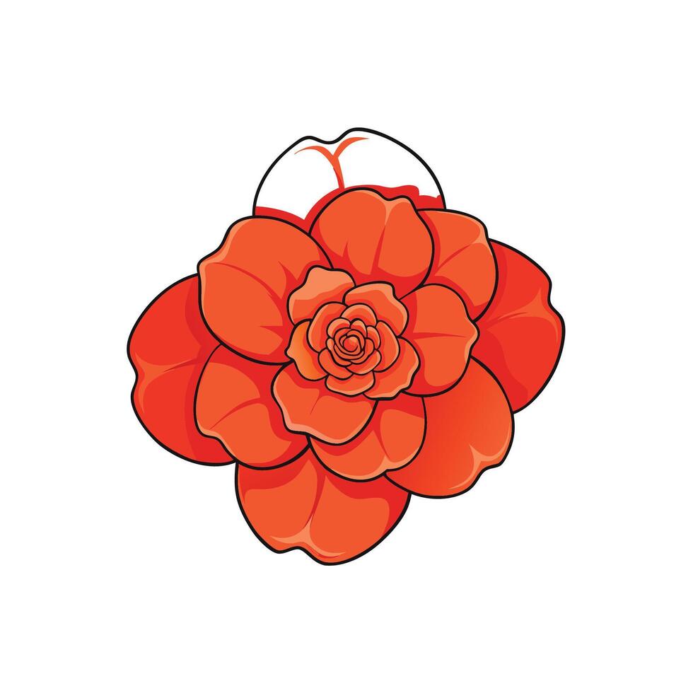 Vibrant orange flower illustration with layered petals and outline vector