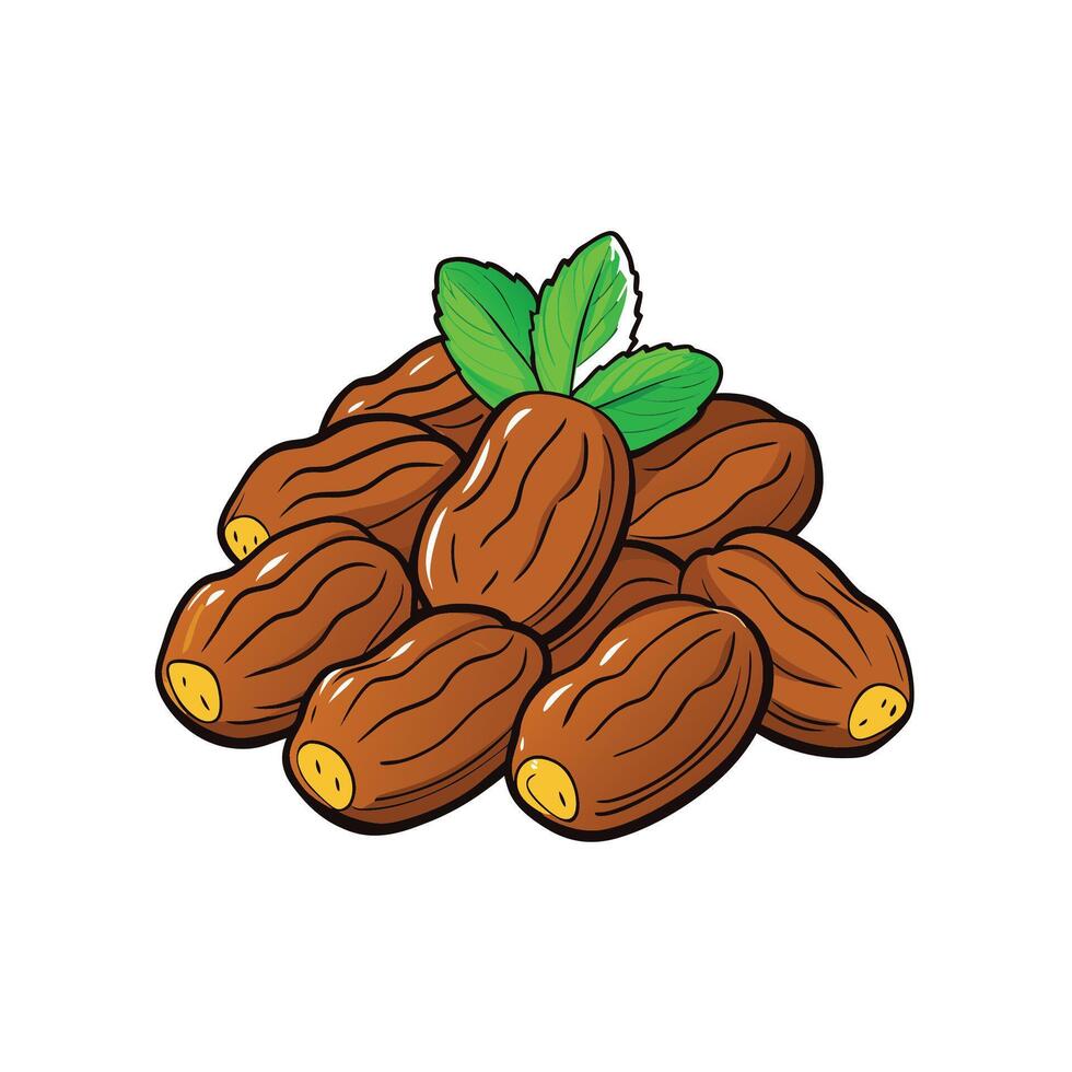 Stylized Dates Fruit Pile with Mint Leaves Illustration vector