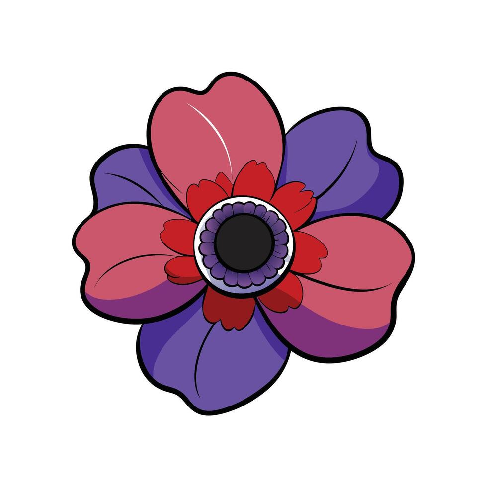 Stylized flower illustration with red purple and black colors vector