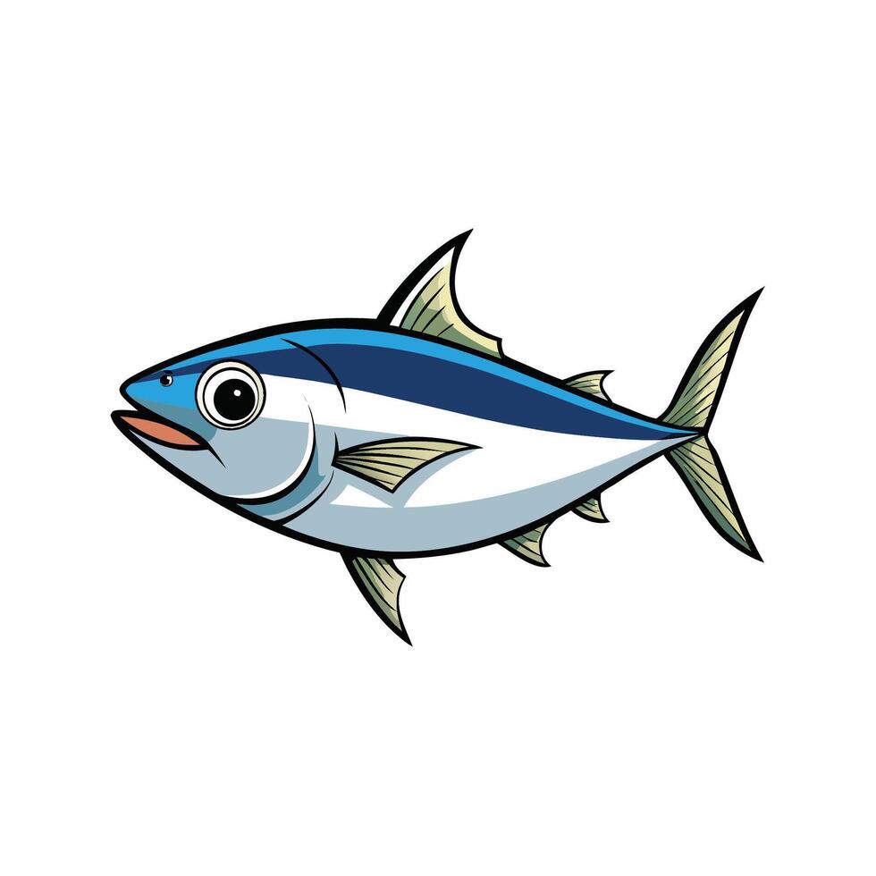 Cartoon Tuna Fish Illustration in Side View on White vector