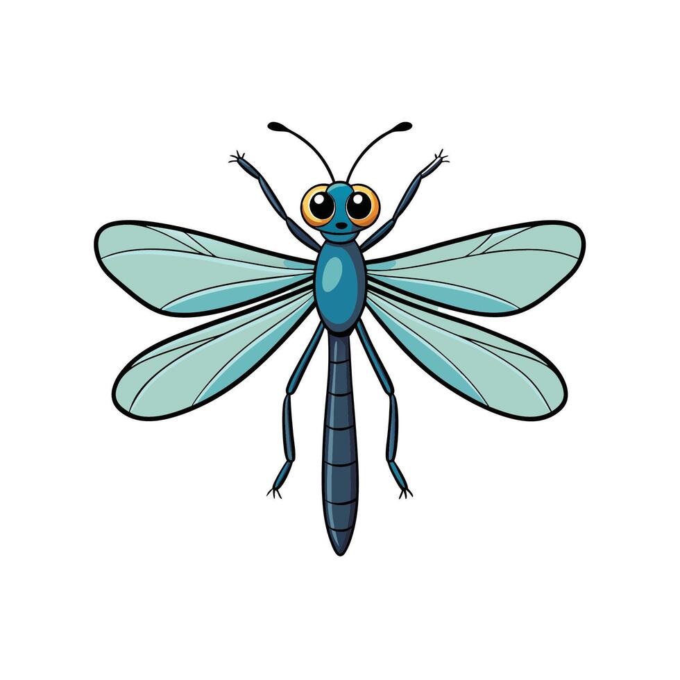 Cartoon Dragonfly Illustration with Transparent Wings on White Background vector