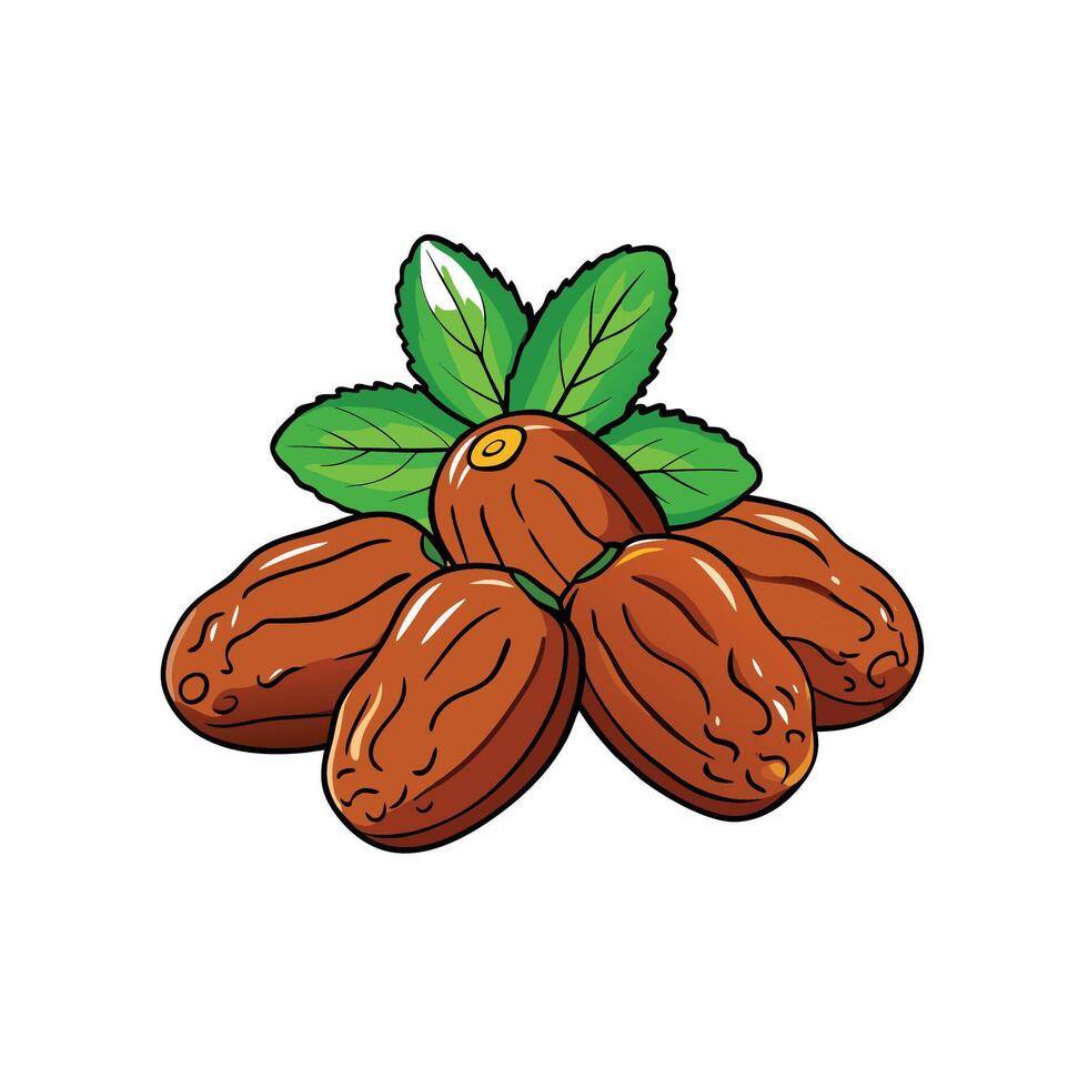 Pile of dates fruit with mint leaves cartoon illustration vector