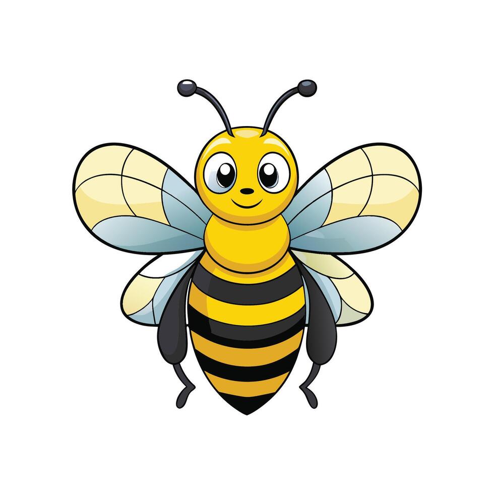 Cute cartoon bee character illustration isolated on white background vector