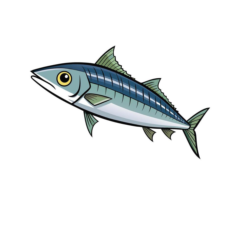 Illustrated mackerel fish swimming, isolated against a clean white backdrop vector