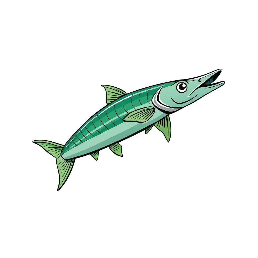 Cartoon barracuda illustration, swimming upwards on a plain background vector