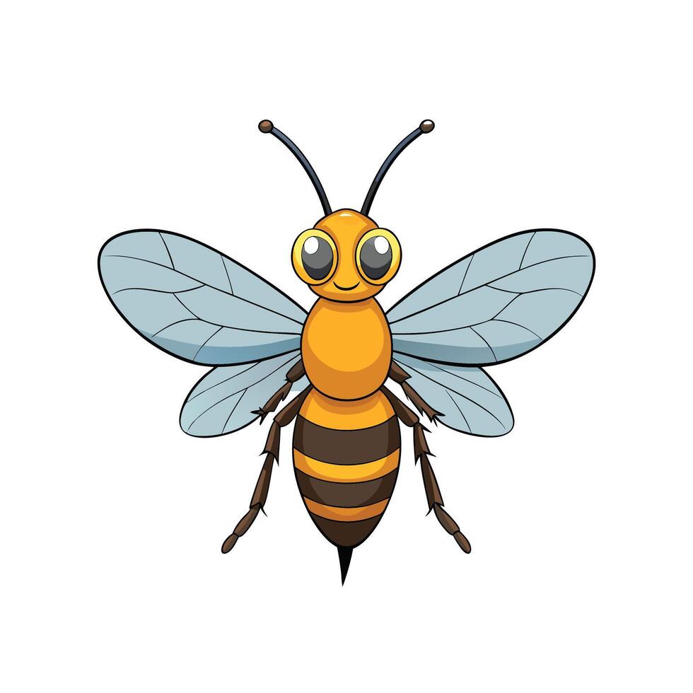 Cute Cartoon Bee Illustration with Big Eyes and Wings vector