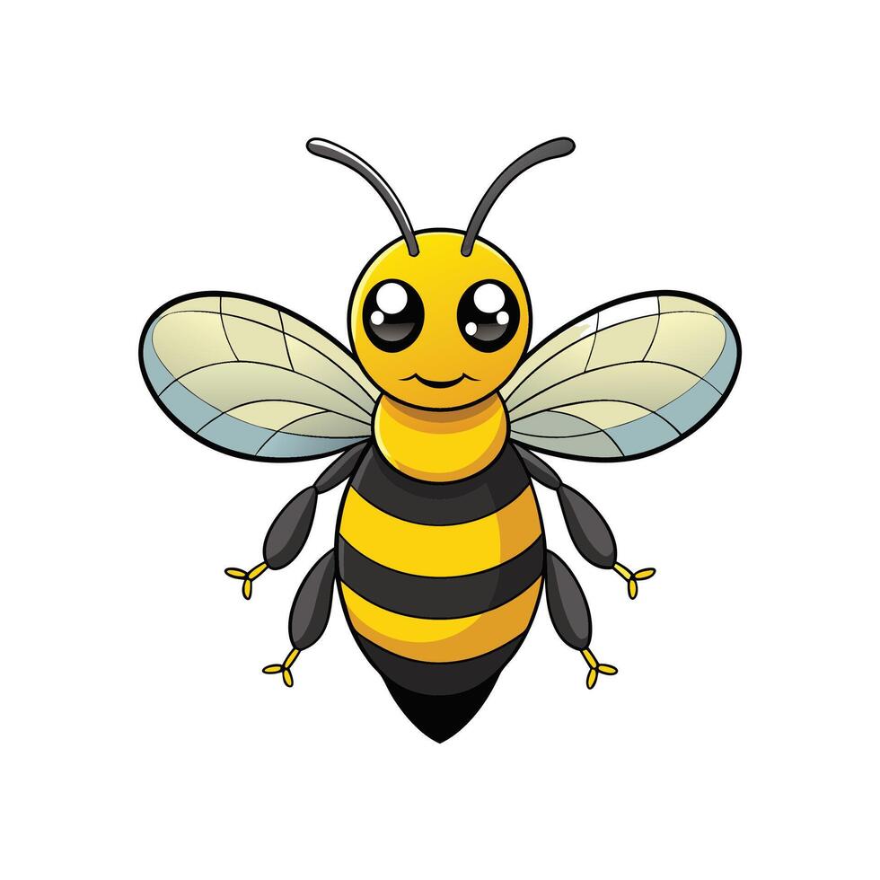 Cartoon bee illustration with big eyes on white background vector