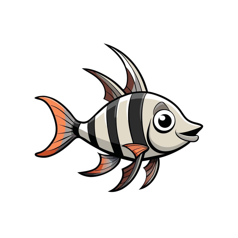 Cartoon striped fish with fins illustration on white background vector