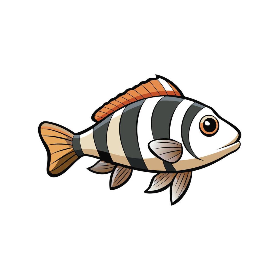 Cartoon illustration of striped fish swimming on white background vector
