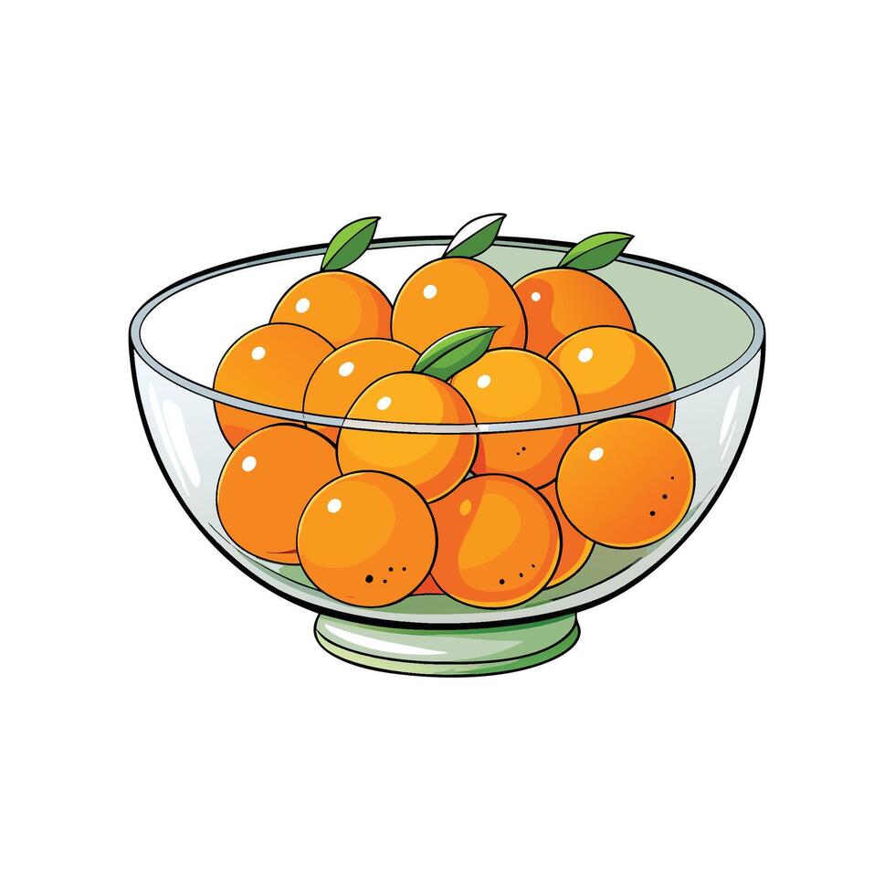 Bowl of Oranges Fresh Citrus Fruit Cartoon Illustration vector