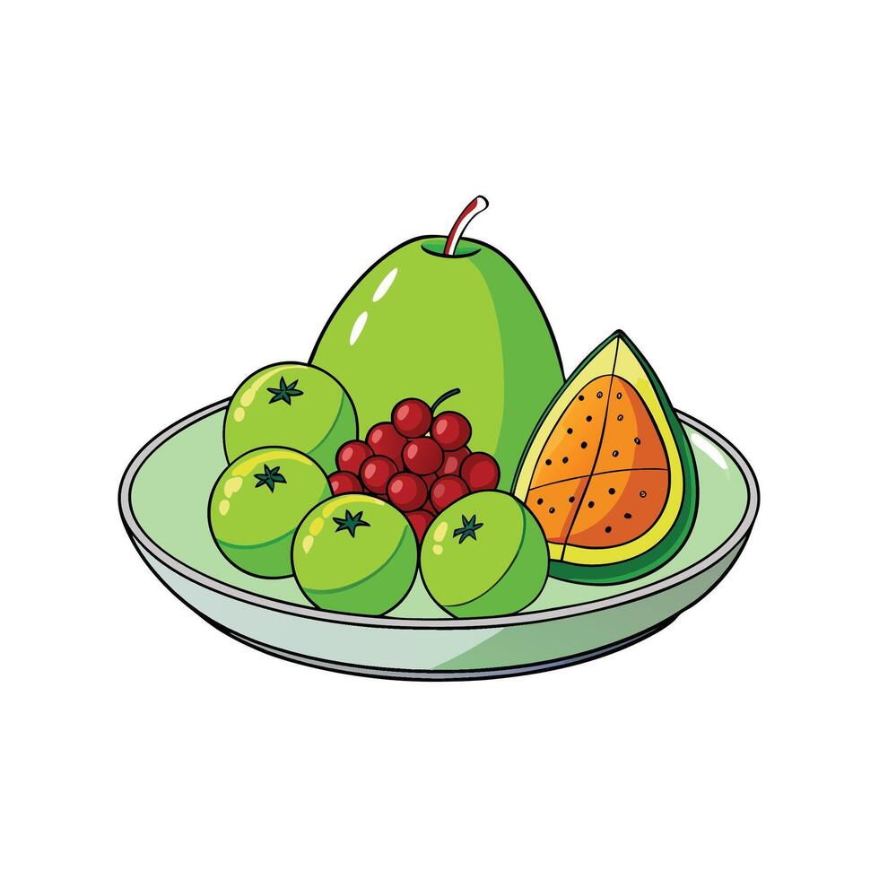 Illustration of a dish of fruits in cartoon style vector