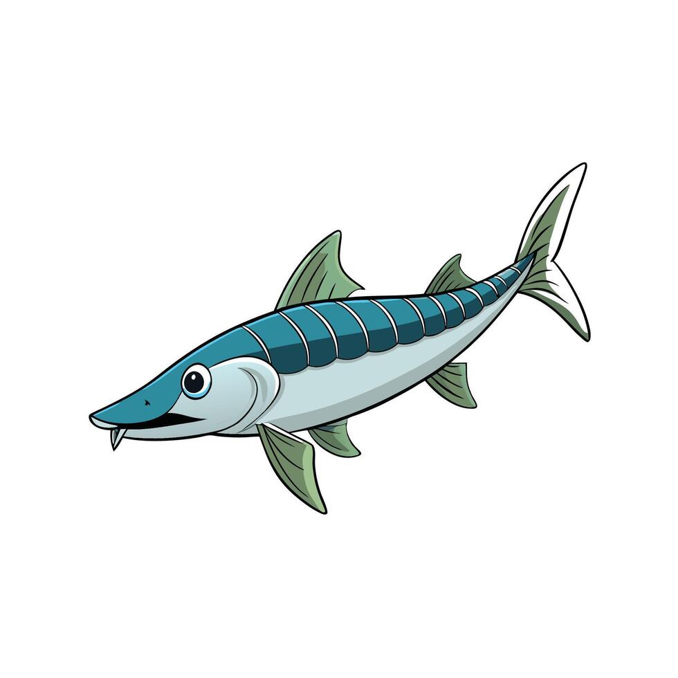 Cartoon barracuda illustration swimming against a white background vector
