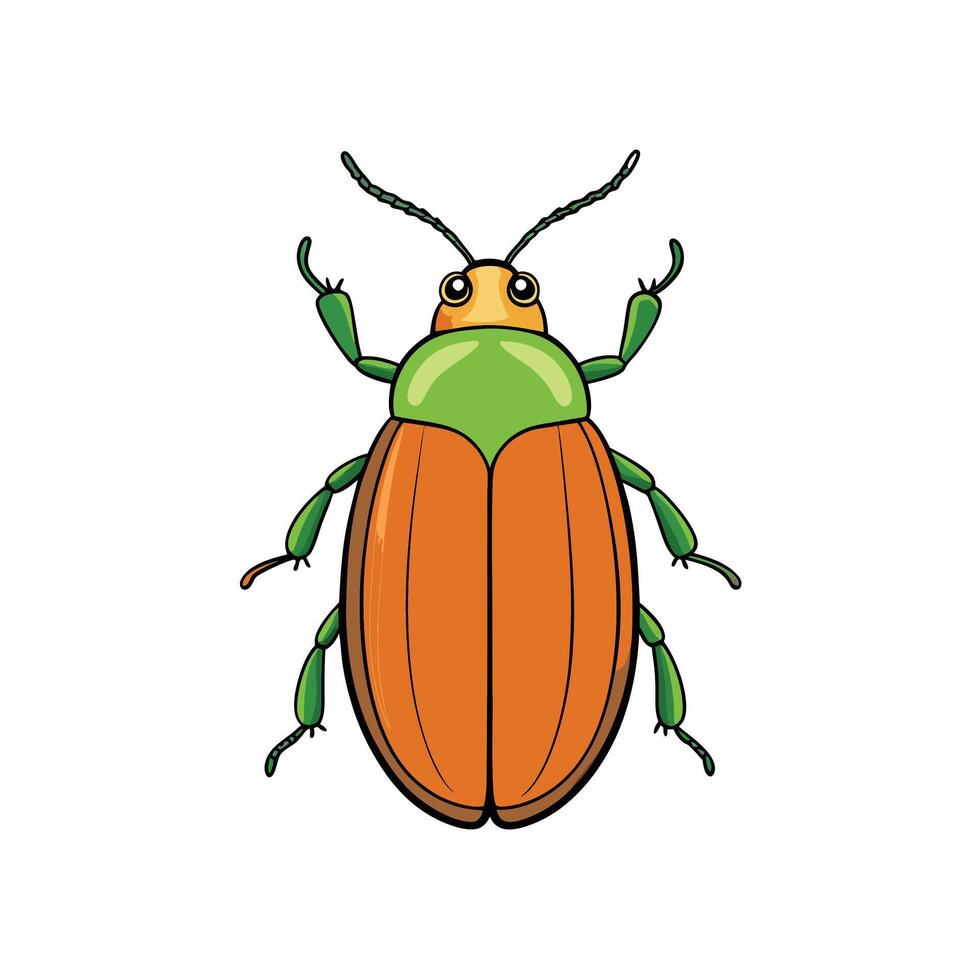 Cartoon orange beetle illustration with green accents on white vector