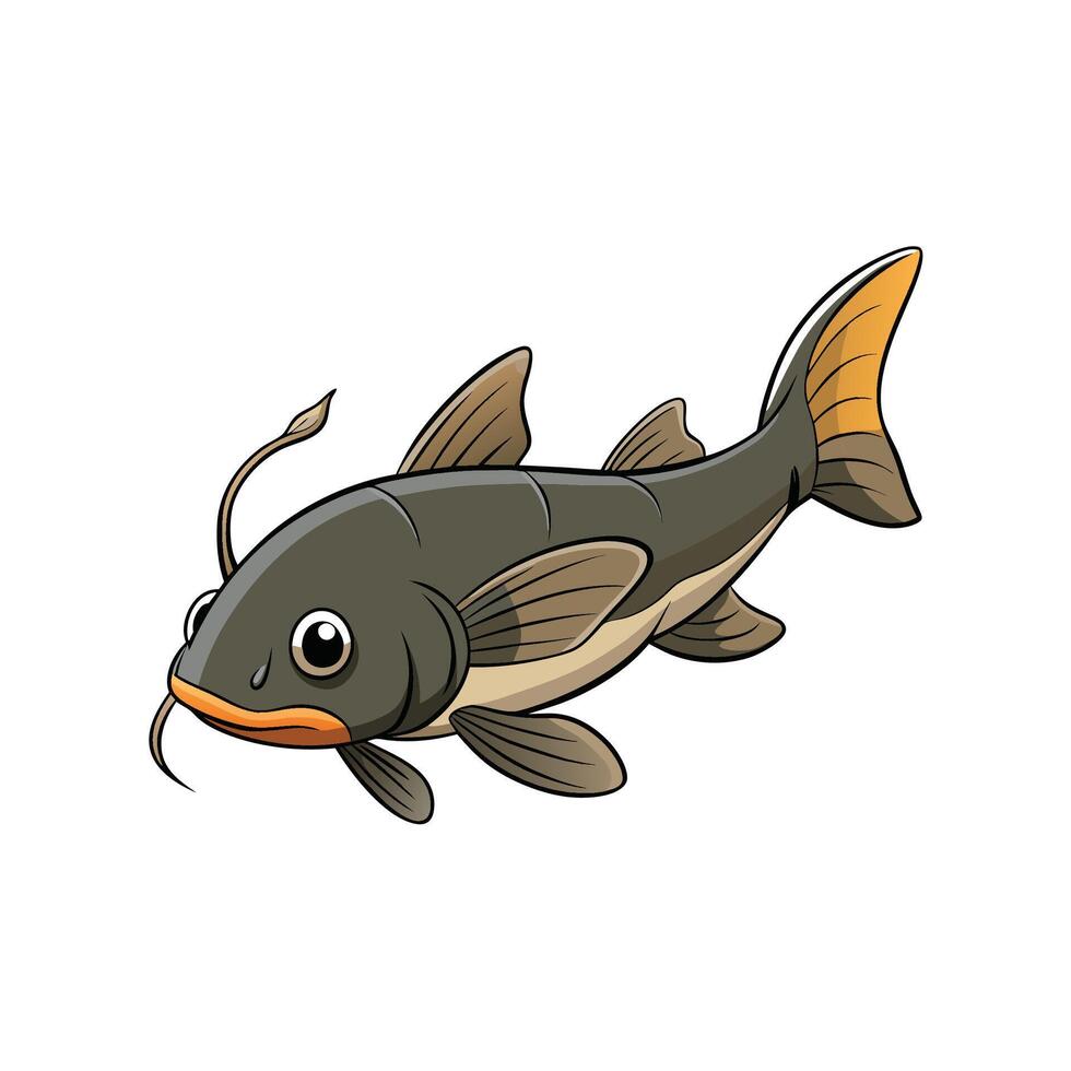 Cartoon catfish illustration with large eyes on white background vector