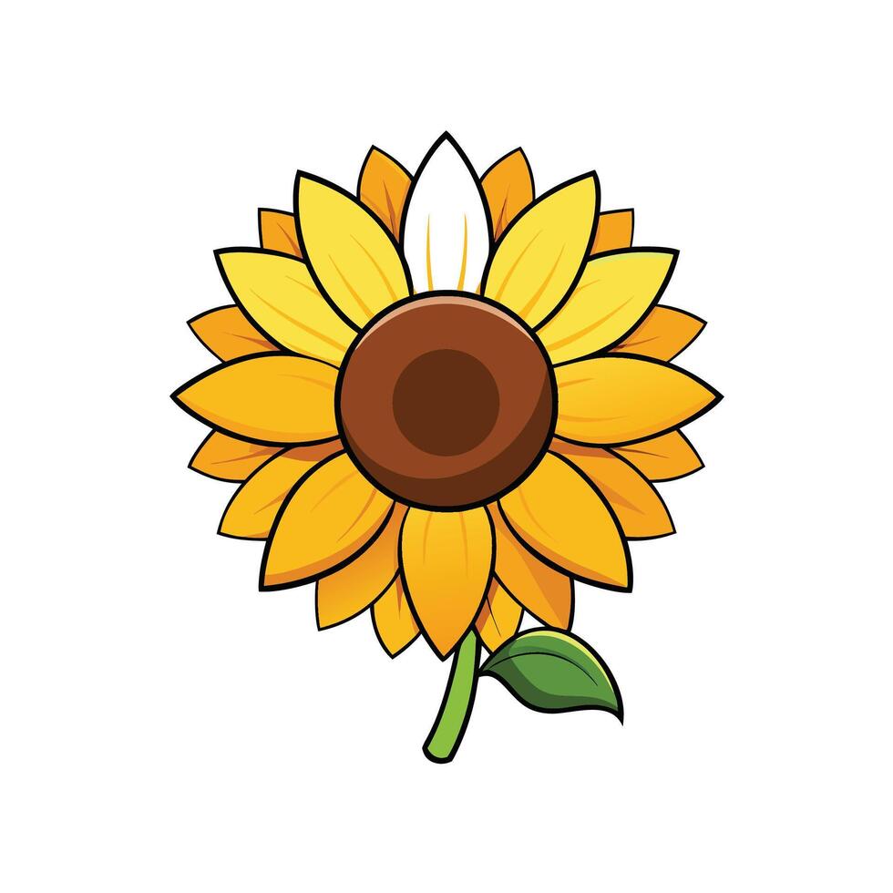 Cheerful cartoon sunflower illustration with bright colors on white vector