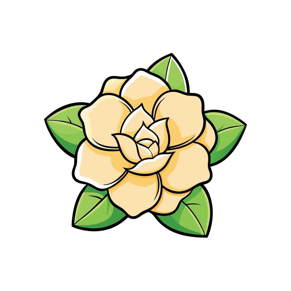 Stylized cartoon rose illustration with vibrant green leaves vector