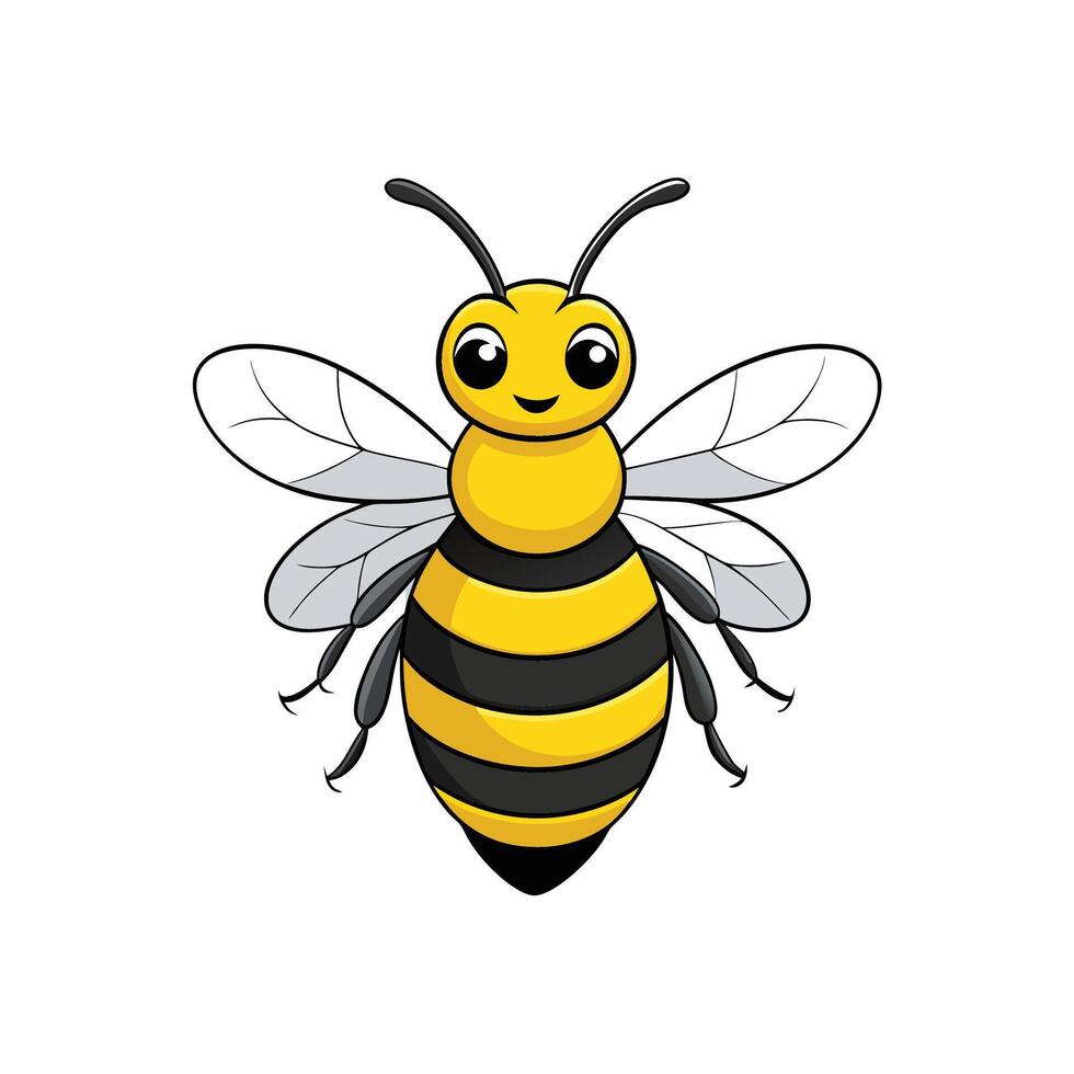 Cartoon bee with black stripes and transparent wings vector